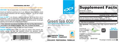 Photo of the XYMOGEN Green Tea 600 label