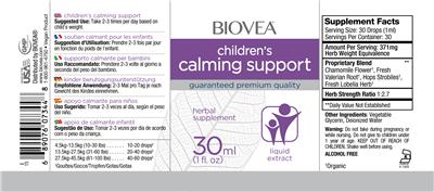Photo of the BIOVEA Children's Calming Support label