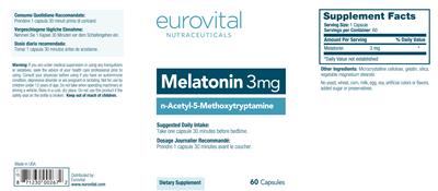 Photo of the Eurovital Nutraceuticals Melatonin 3 mg label