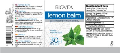 Photo of the BIOVEA Lemon Balm label