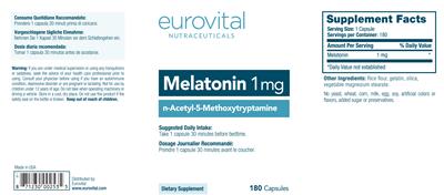 Photo of the Eurovital Nutraceuticals Melatonin 1 mg label