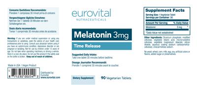 Photo of the Eurovital Nutraceuticals Melatonin 3 mg label