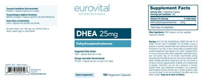 Photo of the Eurovital Nutraceuticals DHEA 25 mg label