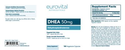 Photo of the Eurovital Nutraceuticals DHEA 50 mg label