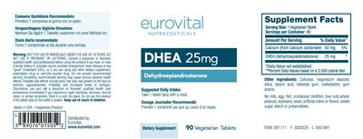Photo of the Eurovital Nutraceuticals DHEA 25 mg label