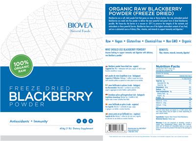 Photo of the BIOVEA Natural Foods Freeze Dried Acerola Blackberry Powder label