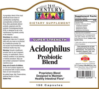 Photo of the 21st Century Super Strength Acidophilus Probiotic Blend label