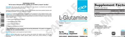 Photo of the XYMOGEN L-Glutamine label