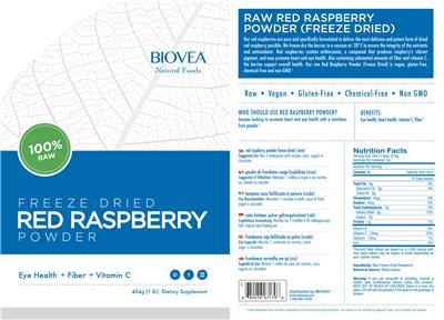 Photo of the BIOVEA Natural Foods Freeze Dried Maqui Berry Powder label