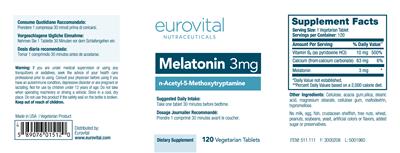 Photo of the Eurovital Nutraceuticals Melatonin 3 mg label