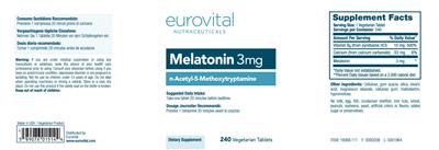Photo of the Eurovital Nutraceuticals Melatonin 3 mg label