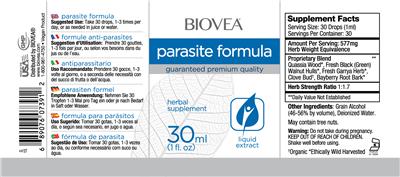 Photo of the BIOVEA Parasite Formula label