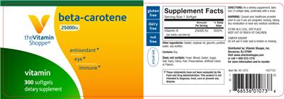 Photo of the The Vitamin Shoppe Beta-Carotene 25000 IU label