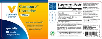 Photo of the The Vitamin Shoppe Carnipure L-Carnitine 250 mg label
