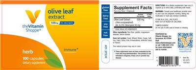 Photo of the The Vitamin Shoppe Olive Leaf Extract 500 mg label
