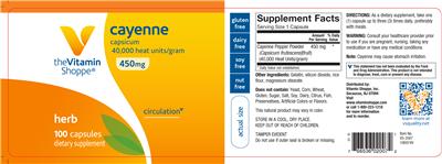 Photo of the The Vitamin Shoppe Cayenne 450 mg label