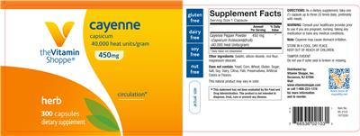 Photo of the The Vitamin Shoppe Cayenne 450 mg label