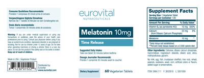 Photo of the Eurovital Nutraceuticals Melatonin 10 mg label