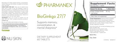 Photo of the Pharmanex BioGinkgo 27/7 label
