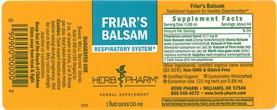 Photo of the Herb Pharm Friar's Balsam label
