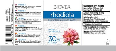 Photo of the BIOVEA Rhodiola label