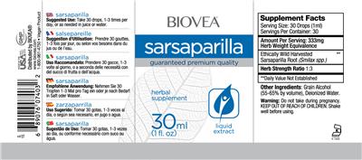Photo of the BIOVEA Sarsaparilla label