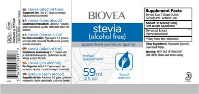 Photo of the BIOVEA Stevia (Alcohol Free) label