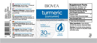 Photo of the BIOVEA Turmeric (Curcumin) label