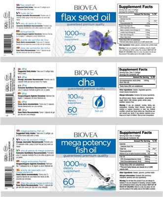 Photo of the BIOVEA Flax Seed Oil 1000 mg label