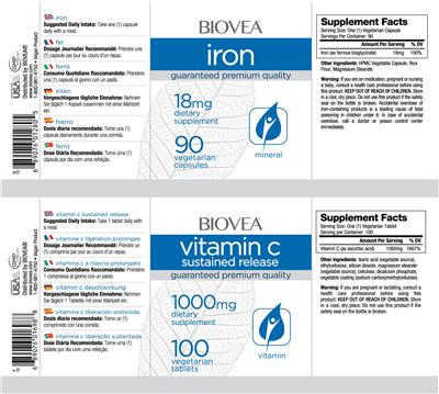 Photo of the BIOVEA Vitamin C Sustained Release 1000 mg label