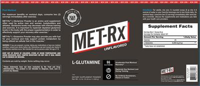 Photo of the MET-Rx L-Glutamine Unflavored label