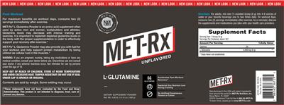 Photo of the MET-Rx L-Glutamine Unflavored label