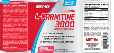 Photo of the MET-Rx Liquid L-Carnitine 3000 Natural Watermelon Flavor label