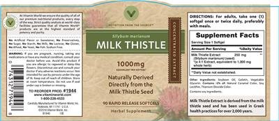 Photo of the Vitamin World Milk Thistle 1000 mg label
