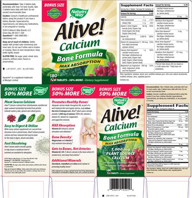 Photo of the Nature's Way Alive! Calcium Bone Formula label