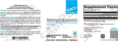 Photo of the XYMOGEN Methylcobalamin label