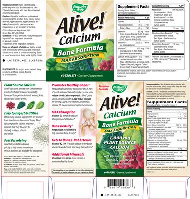 Photo of the Nature's Way Alive! Calcium Bone Formula label
