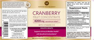 Product label for Cranberry Fruit Concentrate