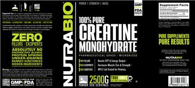Product label for 100% Pure Creatine Monohydrate