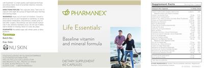Photo of the Pharmanex Life Essentials label