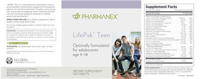 Photo of the Pharmanex LifePak Teen label