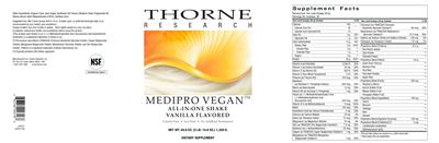 Product label for MediPro Vegan All-In-One Shake Vanilla Flavored