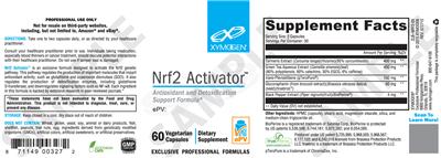 Photo of the XYMOGEN Nrf2 Activator label