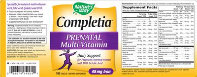 Photo of the Nature's Way Completia Prenatal Multi-Vitamin label