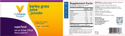 Photo of the The Vitamin Shoppe Barley Grass Juice powder label