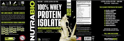 Photo of the NutraBio 100% Whey Protein Isolate Alpine Vanilla label