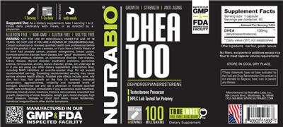 Photo of the NutraBio DHEA 100 100 Milligrams label