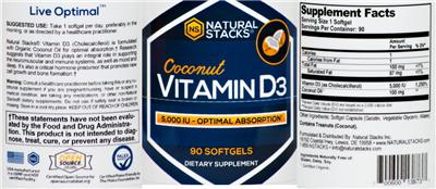 Photo of the NS Natural Stacks Coconut Vitamin D3 5,000 IU label