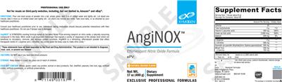 Photo of the XYMOGEN AngiNOX Natural Orange Flavor label