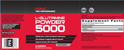 Photo of the GNC Pro Performance L-Glutamine Powder 5000 Unflavored label
